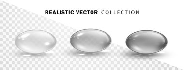 Kolajen damlacıkları beyaz arkaplanda izole edildi. Sıvı jel yuvarlak yağ balonu. Vitamin şablonunun kozmetik kapsülü