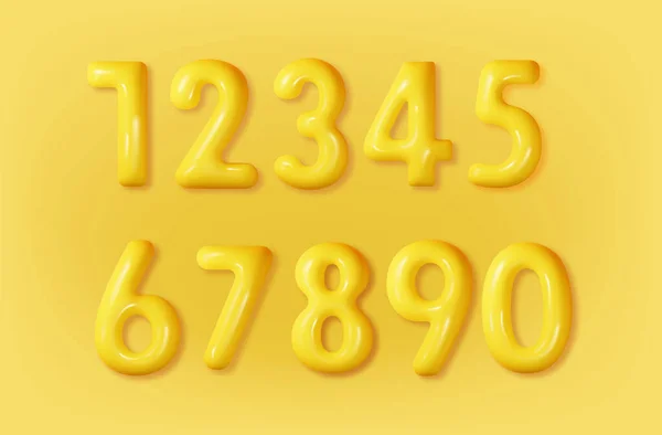 Žlutá Čísla Nastavena Realisticky Pastelově Lesklá Sbírka Nafouknutého Písma Číslo — Stockový vektor