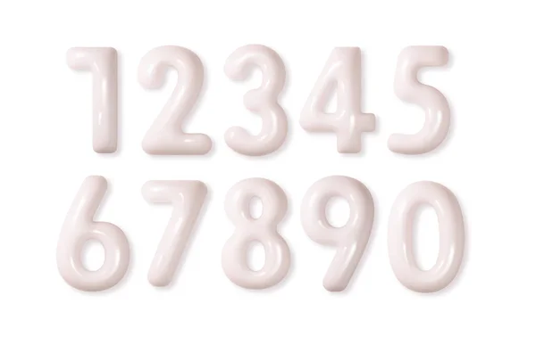Bílá Čísla Nafouknutá Pastelově Lesklá Sada Izolovaných Realistická Vektorová Čísla — Stockový vektor