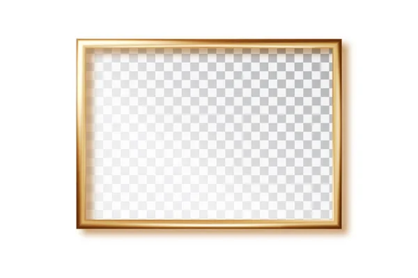 正方形闪亮的金相框很逼真 金色豪华写实主义矩形边框 阴影隔离在透明的背景中 — 图库矢量图片