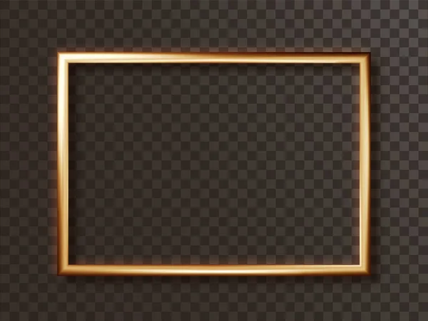 黄金边界现实 方形闪亮金属豪华矩形框 阴影与深色背景隔离 — 图库矢量图片