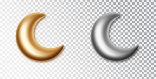 新月在白色背景上被隔离 3D金色和银色装饰矢量元素分离在透明的背景 伊斯兰符号新月集 — 图库矢量图片