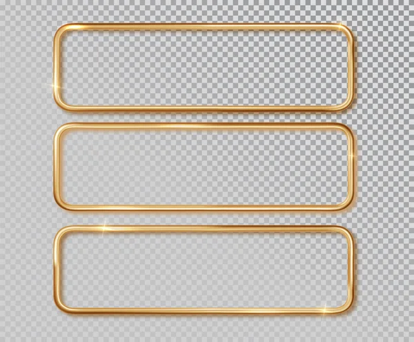Guld Ram Horisontellt Satt Realistiskt Vektor Metall Guldkant Med Plats — Stock vektor