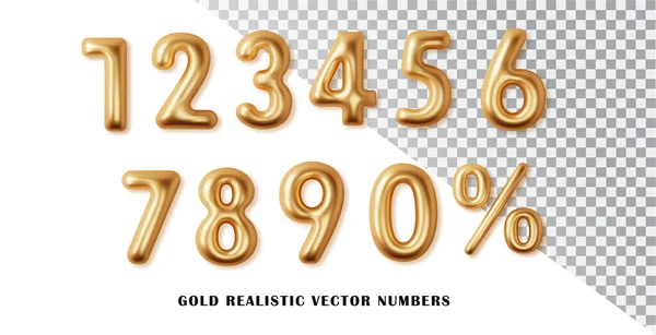 Números Dourados Notação Percentual Com Conjunto Realista Número Metal Dourado —  Vetores de Stock