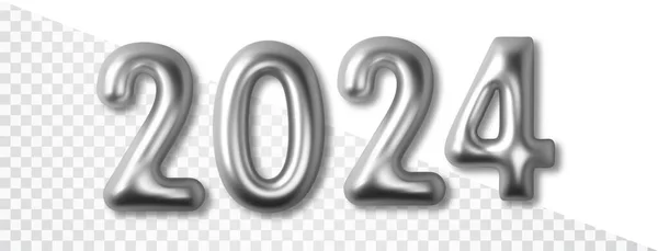 2024 Stříbrná Chromová Čísla Stíny Izolovanými Průhledném Pozadí Vektorové Balónky — Stockový vektor