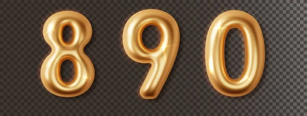 Números Cromados Dourados Conjunto Realista Metal Golden Glossy Font Number — Vetor de Stock