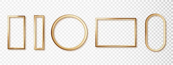 Conjunto Borda Ouro Diferentes Formas Isoladas Modelo Moldura Metal Ouro — Vetor de Stock