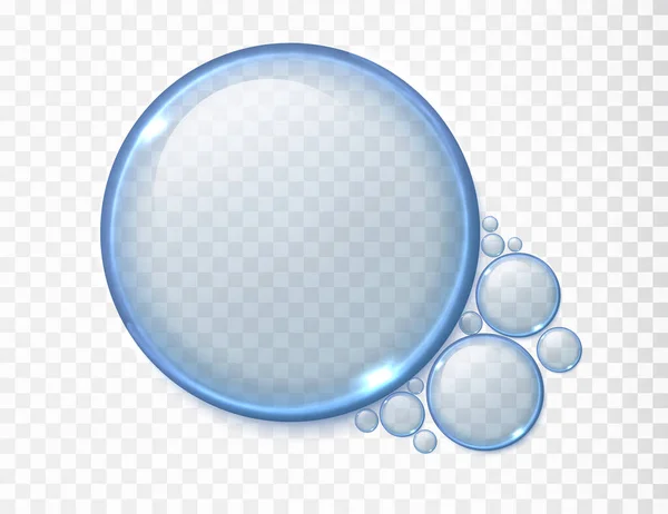 透明な背景に単離された青い泡油または血清 現実的な液体照明血清ドロップ — ストックベクタ