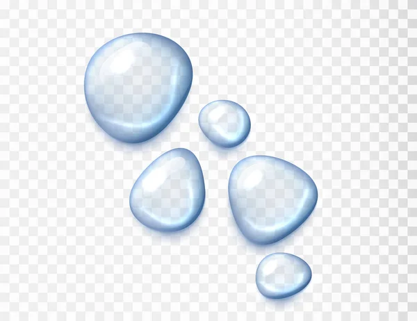 Vloeibare Serum Druppel Collectie Realistisch Blauw Verlichtende Waterdruppel Geïsoleerd Transparante — Stockvector
