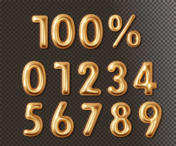 Zlatá Čísla Procento Notace Nastaven Realistický Tmu Kovové Zlaté Číslo — Stockový vektor