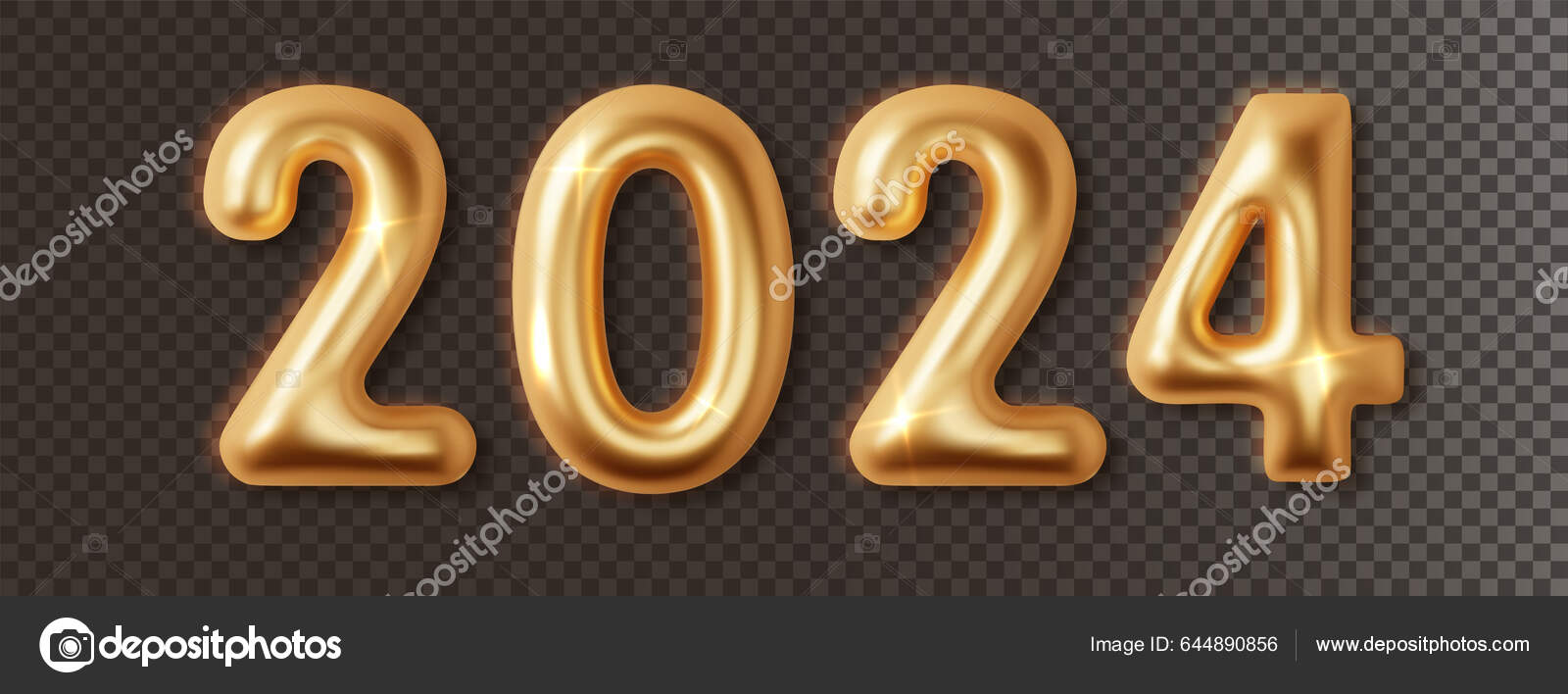Bonne Année 2024. Ballons Dorés Réalistes De Fond. éléments De