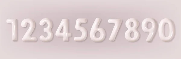 Chiffres Blancs Fixés Réaliste Pastel Glossy Collection Inflated Font Number — Image vectorielle