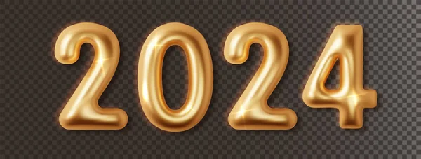 2024金黄色数字与辉光和阴影设置隔离在黑暗透明的背景 用于创建日期2024的假日插图的矢量3D气球 — 图库矢量图片