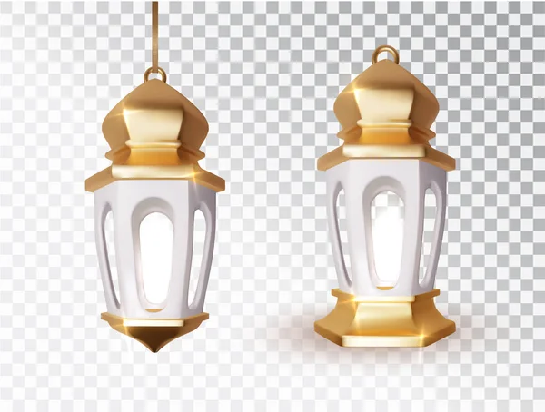 Ramadan Kareem Lantaarn Feestlamp Geïsoleerd Realistische Traditionele Islamitische Symbolen Van — Stockvector
