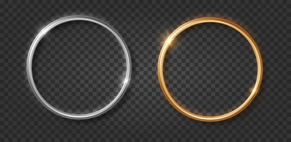 Goud Zilver Chroom Ring Frame Realistisch Ronde Banner Met Glow — Stockvector