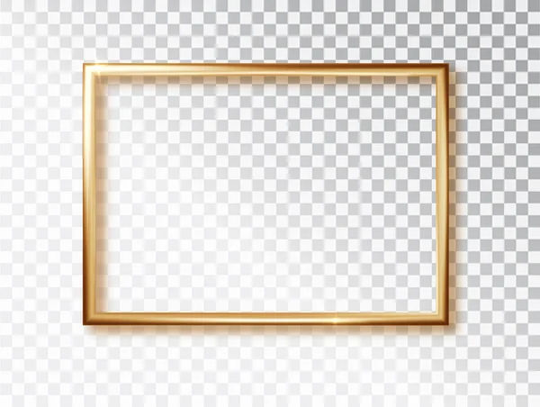 Золотая Светящаяся Рамка Тенями Изолированными Прозрачном Фоне Золотая Роскошь Реалистического — стоковый вектор