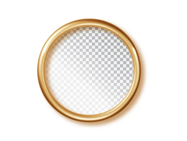 Cerchio Lucido Cornici Oro Realistico Con Ombre Sfondo Bianco Anello — Vettoriale Stock