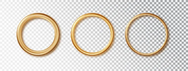 Круглі Золоті Металеві Блискучі Рамки Різної Товщини Тінями Ізольовані Прозорому — стоковий вектор