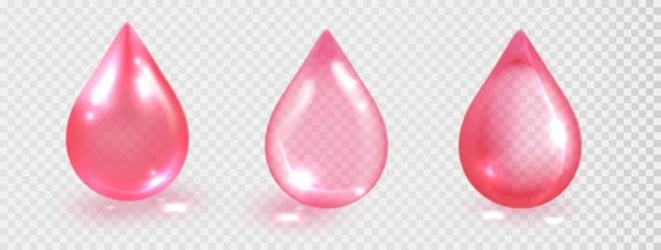 Розовый Прозрачный Набор Векторная Реалистичная Капля Косметической Жидкости Изолирована Прозрачном — стоковый вектор