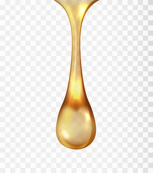 透明な背景に分離された金色の液滴 黄色の現実的な半透明の化粧品スパ血清ドロップ ビタミン 黄金の蜂蜜やローション — ストックベクタ