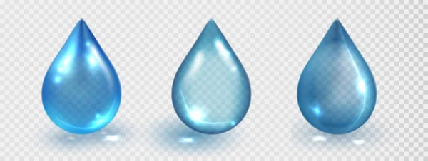 蓝色胶原液滴在透明的背景上被分离出来 药物或胶原蛋白精华的载体现实血清液滴 水滴集 — 图库矢量图片