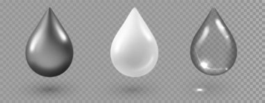 Farklı sıvılar, şeffaf arkaplanda izole edilmiş bir şablon bırakır. Uyuşturucu ya da kolajen özünden bir serum damlası. Su damlası.