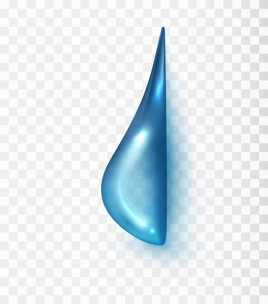 Hanging drop of transparent blue cosmetic liquid. Realistic translucent cosmetic spa serum drop, bubble of vitamin, gel, clear water or lotion droplet