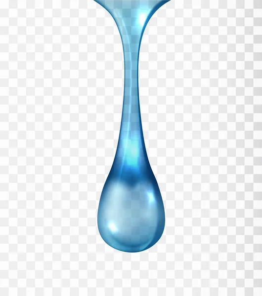 Blå Vätskedroppe Isolerad Transparent Bakgrund Realistiska Genomskinliga Kosmetiska Spa Serum — Stock vektor