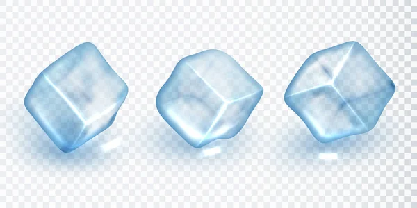 Cubos Hielo Translúcidos Realistas Color Azul Aislados Sobre Fondo Transparente — Vector de stock
