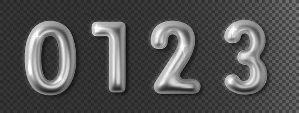 銀のクロム番号は現実的な3Dを設定します 金属光沢のあるフォント番号1 バナー カバー 誕生日や記念日パーティー招待デザインのための装飾 — ストックベクタ