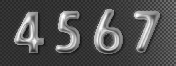 銀のクロム番号は現実的な3Dを設定します 金属光沢のあるフォント番号4 バナー カバー 誕生日や記念日パーティー招待デザインのための装飾 — ストックベクタ
