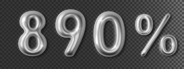 Цифры Серебристого Хрома Устанавливают Реалистичность Блестящий Металлический Шрифт Номер Дизайн — стоковый вектор