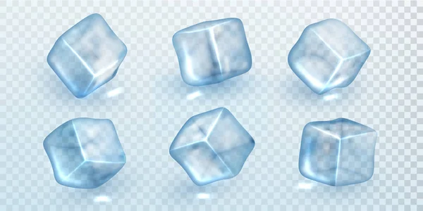 Cubos Cristal Transparente Aislado Sobre Fondo Transparente Hielo Transparente Realista — Vector de stock