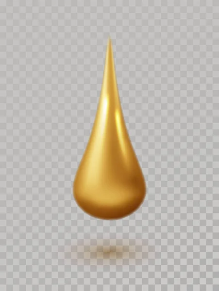 黄金油滴隔离 现实的胶原蛋白精华 3D维生素图标 黄液或发动机润滑油3D插图 — 图库矢量图片