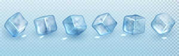 Coloque Cubos Gelo Isolados Realista Transparente Congelado Cubos Cristal Gelo — Vetor de Stock