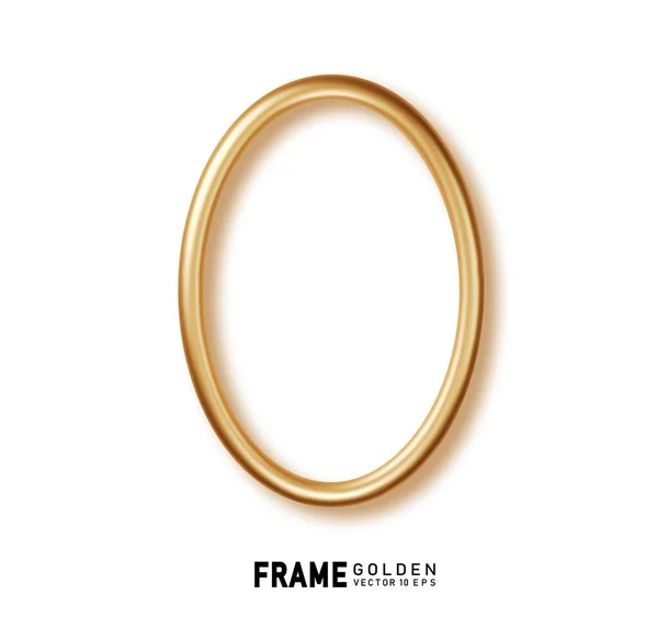 Goldener Ovaler Rahmen Mit Isolierten Schatten Gold Realistischer Rundrand Kreisabzeichen — Stockvektor