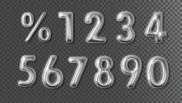 Срібні Хромовані Числа Відсоткова Нотація Набором Реалістичних Темряві Металевий Номер — стоковий вектор