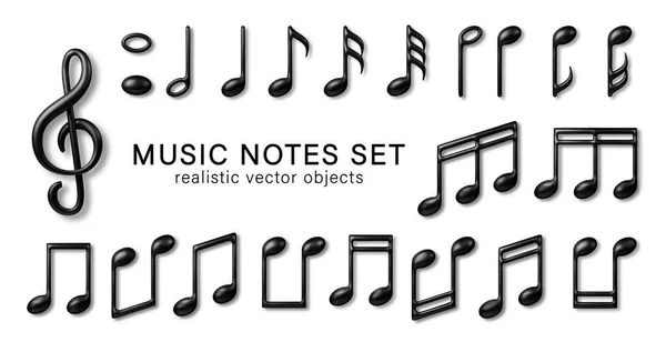 Notes Musique Symboles Couleur Noire Ensemble Icône Vectorielle Réaliste Collection — Image vectorielle