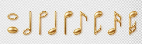 Золота Музика Ноти Ізольовані Піктограми Набір Векторні Реалістичні Металеві Символи — стоковий вектор