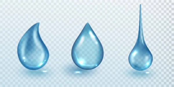 Kropla Wody Gotowa Niebieskie Krople Płynu Kosmetycznego Różnych Kształtach Przezroczyste — Wektor stockowy