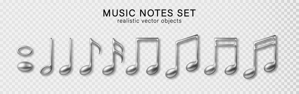 Notes Musique Isolées Icônes Symboles Note Métallique Argent Réalistes Vectoriels — Image vectorielle