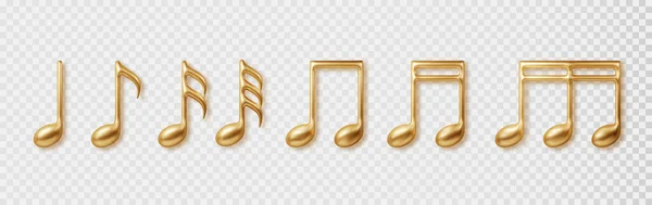 Conjunto Iconos Notas Musicales Signos Vectoriales Reales Oro Musical Aislados — Vector de stock