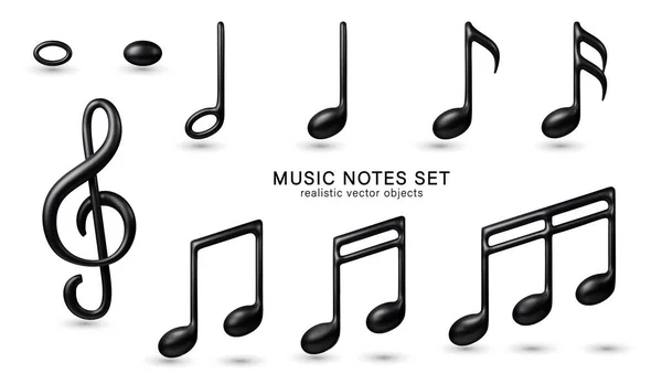 Notes Musique Note Noire Mis Icône Réaliste Isolé Objet Vectoriel — Image vectorielle