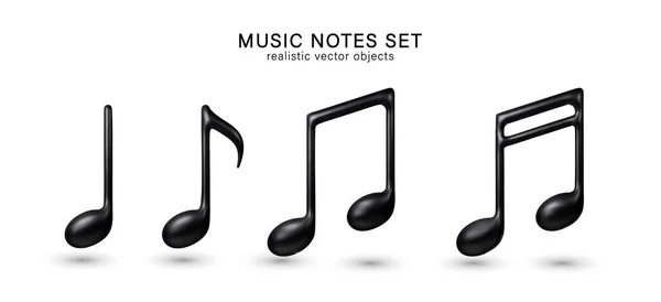 Collection Notes Musique Noires Isolées Sur Fond Transparent Icône Réaliste — Image vectorielle