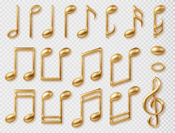 Guld Musik Anteckningar Symboler Set Vektor Realistisk Ikon Samling Klassisk — Stock vektor