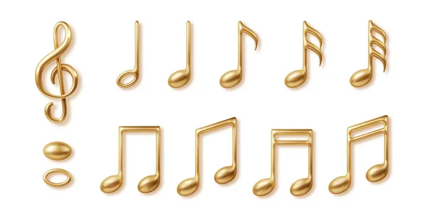 Gold Music Notes Collection Isolated Vector Realistic Icon Collection — Stock Vector