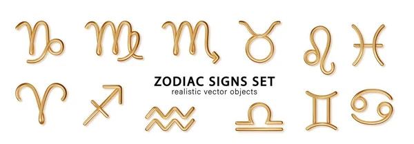 Zodiac Gouden Borden Met Set Met Schaduw Luxe Realistische Tekens — Stockvector