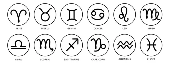 Serie Illustrazioni Vettoriali Dei Segni Zodiacali Simboli Calendario Astrologico Oroscopo — Vettoriale Stock