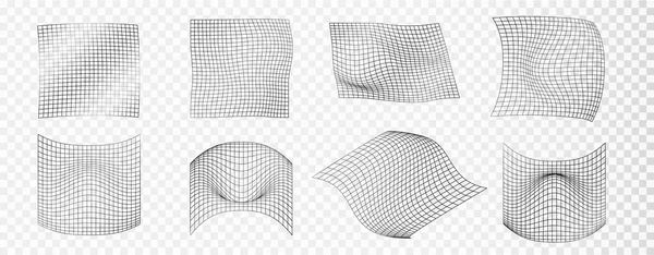 レトロフューチャー主義のサイバー歪んだグリッドは孤立した ベクトル曲線表面 技術グリッド レトロパンクのデザイン要素 — ストックベクタ