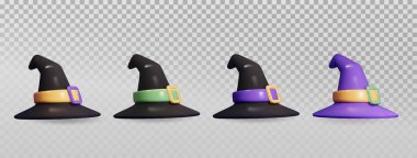 Mor cadı şapkası izole edildi. Cadılar Bayramı gerçekçi 3D dekor. Vektör illüstrasyonu.
